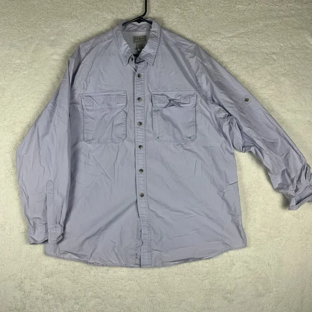 LL Bean Mens Lilac Solid Pocket Fishing Long Sleeve Button Up Shirt Size XL Vent